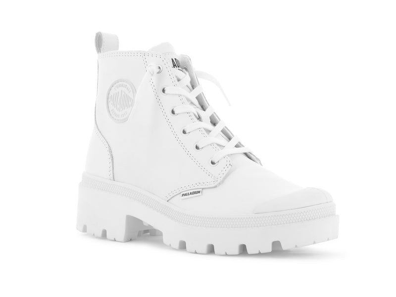 Palladium Pallabase Leather Women's Boots White/Black | 125789-XUS