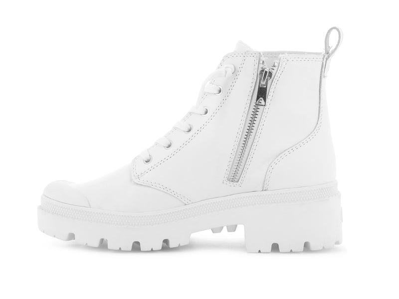 Palladium Pallabase Leather Women's Boots White/Black | 125789-XUS