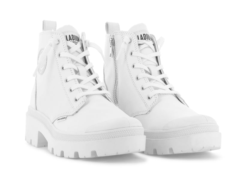 Palladium Pallabase Leather Women's Boots White/Black | 125789-XUS