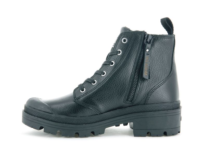 Palladium Pallabase Leather Women's Boots Black/Black | 794518-YUQ