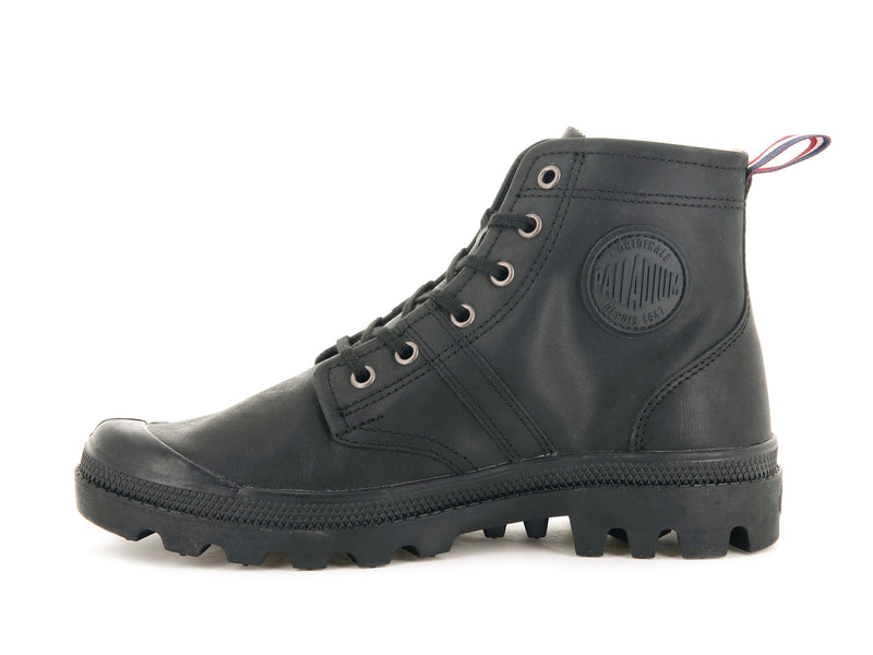 Palladium Pallabrousse 75th Leather Kids' Boots Black/Black | 401295-CBX