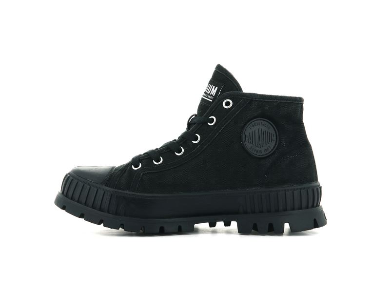 Palladium Pallashock Mid Og Kids' High Tops Black/Black | 042367-KLI