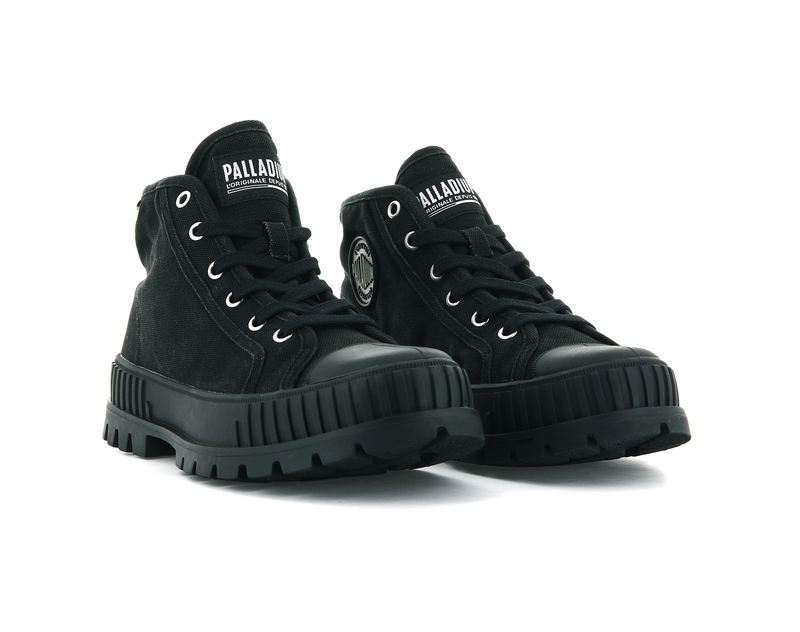 Palladium Pallashock Mid Og Kids' High Tops Black/Black | 042367-KLI