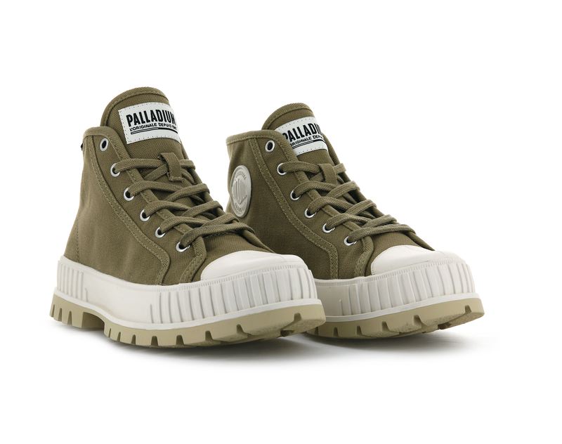 Palladium Pallashock Mid Og Men's High Tops Olive | 805429-KSI