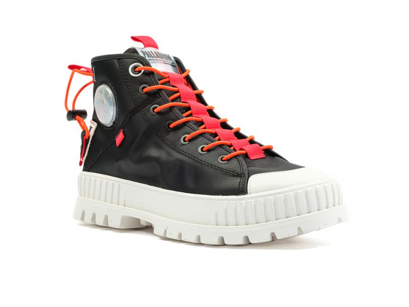 Palladium Pallashock Mid Ticket To Earth Women's High Tops Black/Black | 509863-IYB