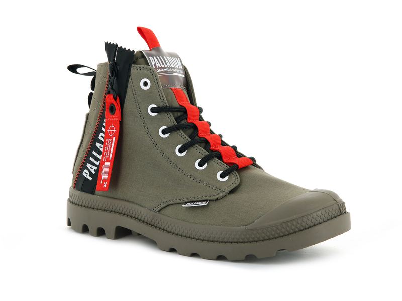 Palladium Pampa Hi Ticket To Earth Men's Boots Dusky Green | 450231-AWH