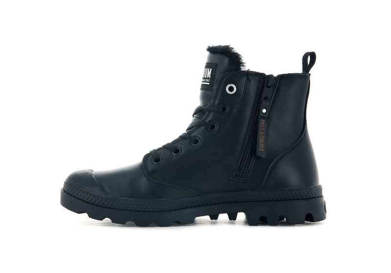 Palladium Pampa Hi Zip Leather S Women's Boots Black/Black | 018645-USR