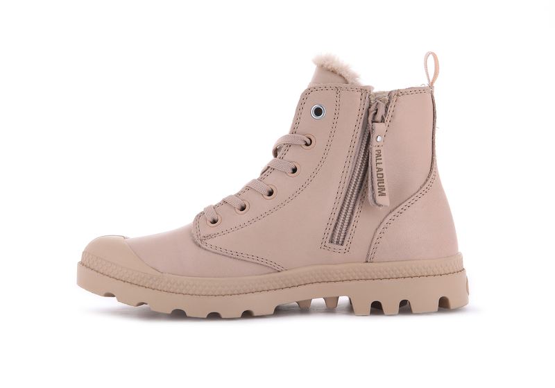 Palladium Pampa Hi Zip Leather S Women's Boots Nude Light | 380271-ELN