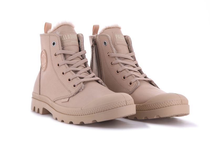 Palladium Pampa Hi Zip Leather S Women's Boots Nude Light | 380271-ELN