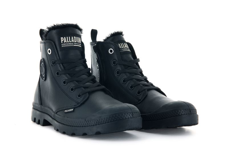 Palladium Pampa Hi Zip Leather S Women's High Tops Black/Black | 791086-LBO