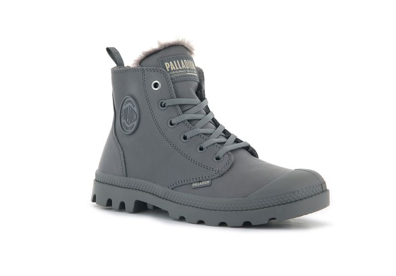 Palladium Pampa Hi Zip Leather S Women's High Tops Gray Flannel | 815703-LNI