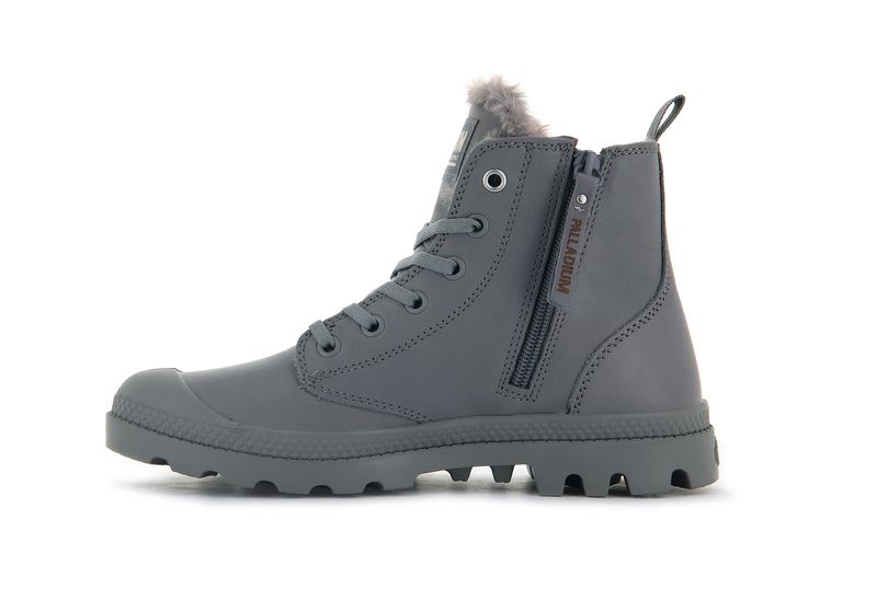 Palladium Pampa Hi Zip Leather S Women's High Tops Gray Flannel | 815703-LNI