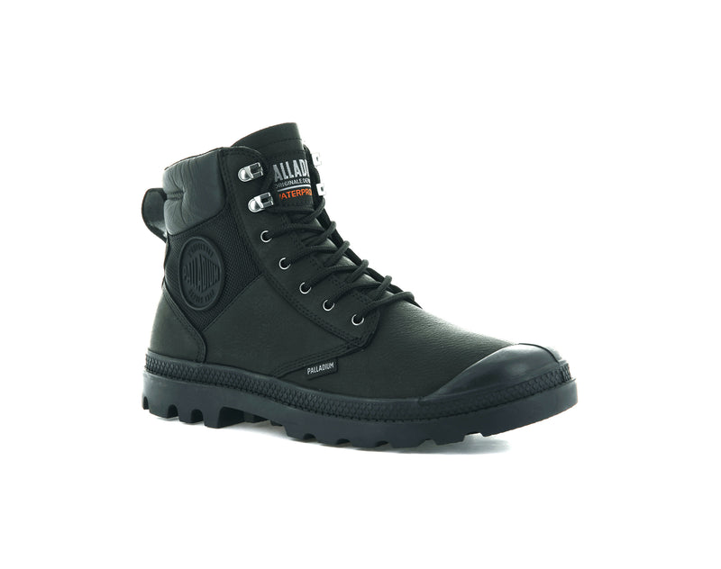 Palladium Pampa Shield Wp+ Lth Men's Boots Black/Black | 531904-IHQ