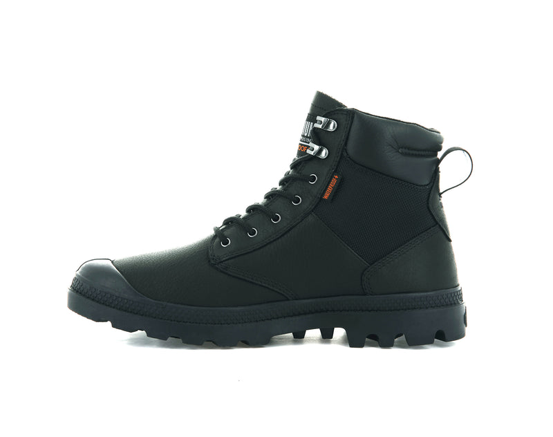 Palladium Pampa Shield Wp+ Lth Men's Boots Black/Black | 531904-IHQ