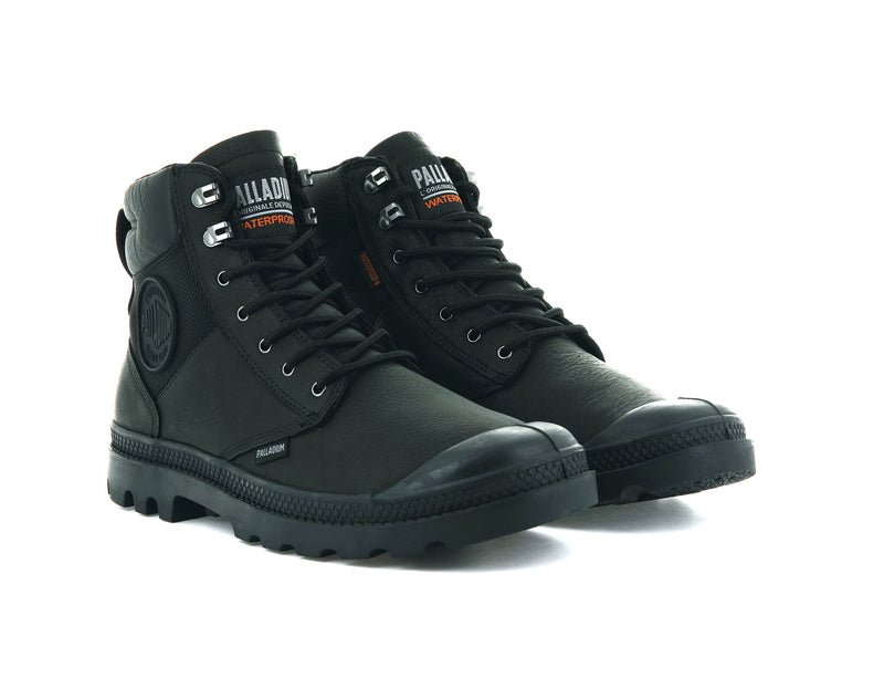 Palladium Pampa Shield Wp+ Lth Men's Boots Black/Black | 531904-IHQ