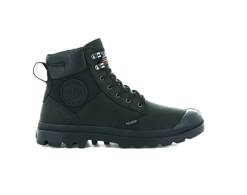 Palladium Pampa Shield Wp+ Lth Men\'s Boots Black/Black | 531904-IHQ