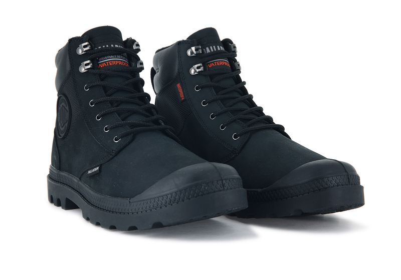 Palladium Pampa Shield Wp+ Lux Men's High Tops Black/Black | 456173-CJK