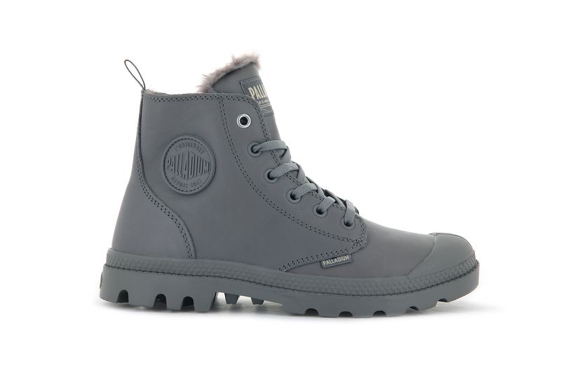 Palladium Pampa Hi Zip Leather S Women's Boots Gray Flannel | 680129-BQH